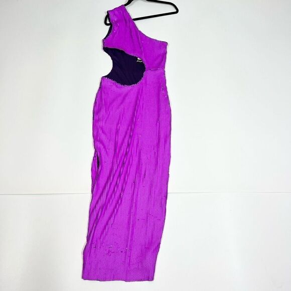 Nasty Gal Dress Womens 4 Midi One Shoulder Open Back Sequin NEW Purple - Picture 11 of 15